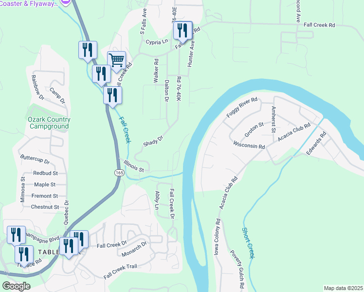 map of restaurants, bars, coffee shops, grocery stores, and more near 523 Shady Drive in Branson
