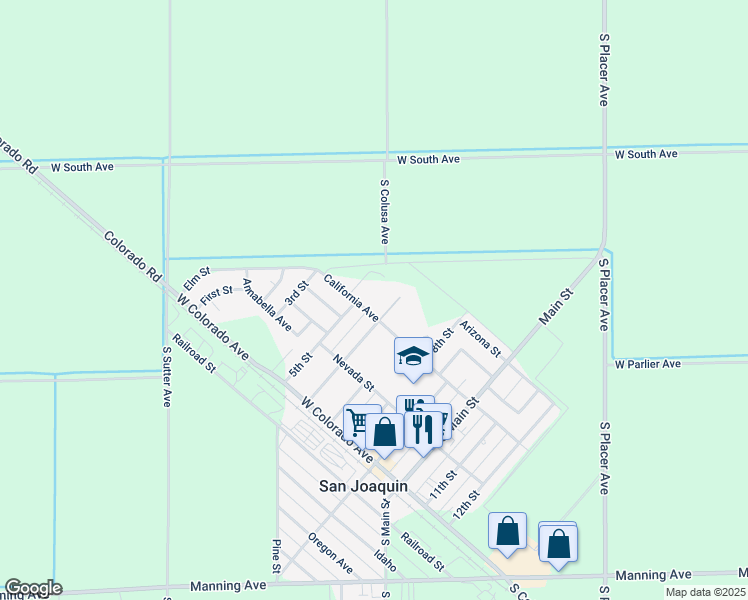 map of restaurants, bars, coffee shops, grocery stores, and more near 210 South 6th Street in San Joaquin
