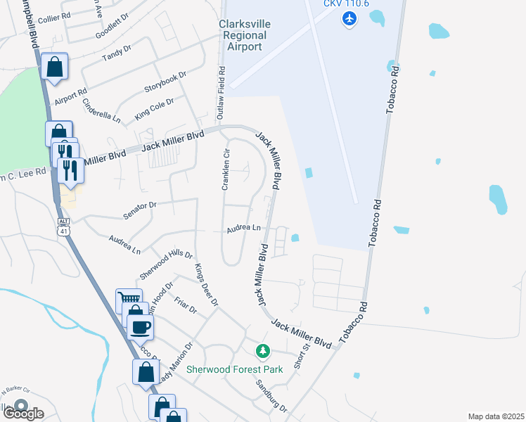 map of restaurants, bars, coffee shops, grocery stores, and more near 213 Cranklen Circle in Clarksville