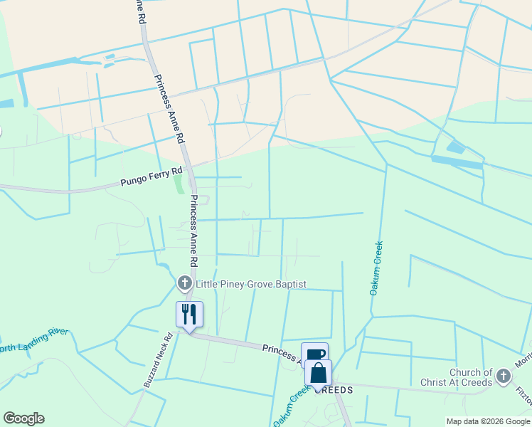map of restaurants, bars, coffee shops, grocery stores, and more near 684 Princess Anne Road in Virginia Beach