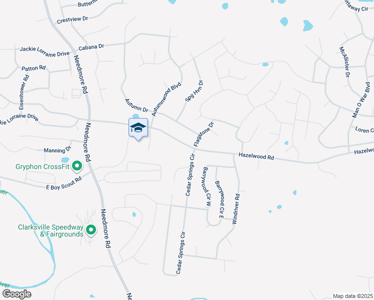 map of restaurants, bars, coffee shops, grocery stores, and more near 1720 Hazelwood Road in Clarksville