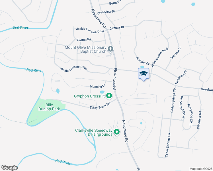 map of restaurants, bars, coffee shops, grocery stores, and more near 1804 Beckett Drive in Clarksville