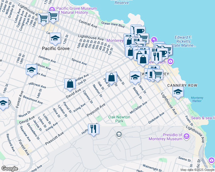 map of restaurants, bars, coffee shops, grocery stores, and more near 900 Irving Avenue in Monterey