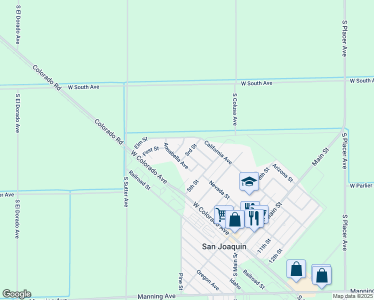map of restaurants, bars, coffee shops, grocery stores, and more near 8305 3rd Street in San Joaquin