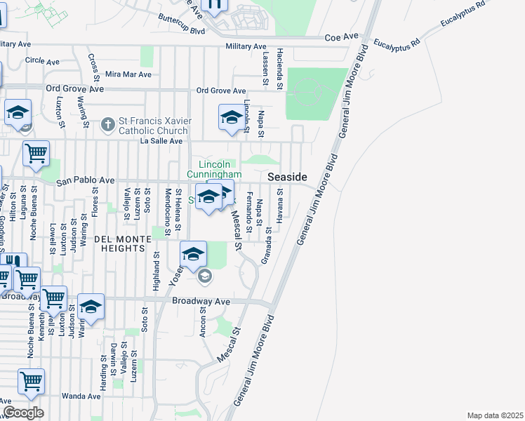 map of restaurants, bars, coffee shops, grocery stores, and more near 1758 Napa Street in Seaside