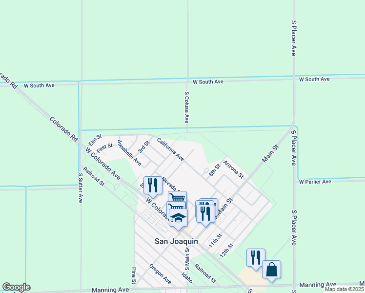 map of restaurants, bars, coffee shops, grocery stores, and more near 210 South 6th Street in San Joaquin
