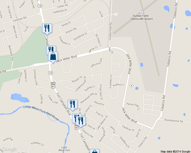 map of restaurants, bars, coffee shops, grocery stores, and more near 254 Senator Dr in Clarksville