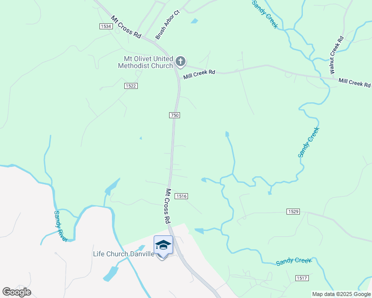 map of restaurants, bars, coffee shops, grocery stores, and more near 1518 Mount Cross Road in Danville