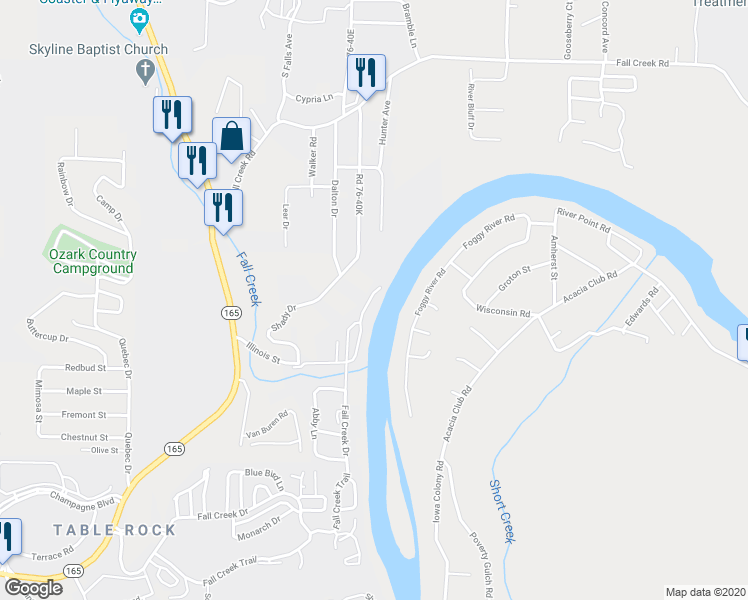 map of restaurants, bars, coffee shops, grocery stores, and more near 79 Anglers Pointe in Branson