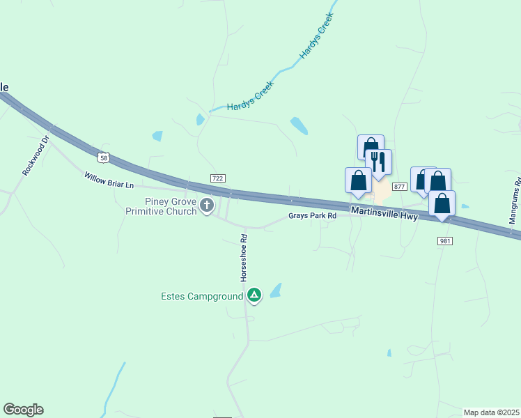 map of restaurants, bars, coffee shops, grocery stores, and more near 10825 Martinsville Highway in Danville