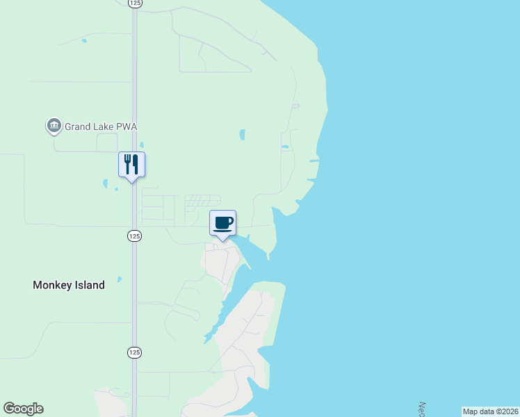 map of restaurants, bars, coffee shops, grocery stores, and more near 27938 South 563 Road in Monkey Island