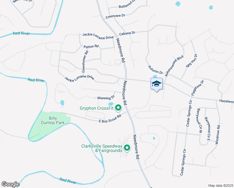map of restaurants, bars, coffee shops, grocery stores, and more near 1804 Beckett Drive in Clarksville