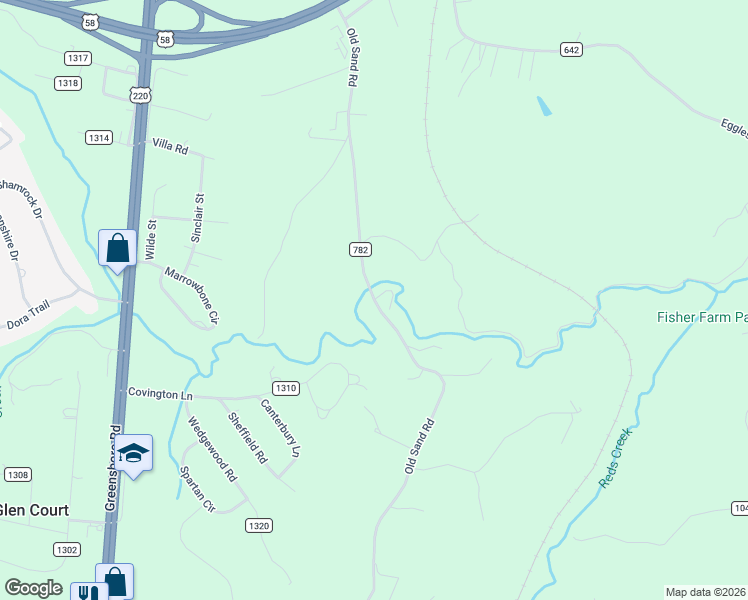 map of restaurants, bars, coffee shops, grocery stores, and more near County Road 782 in Henry County