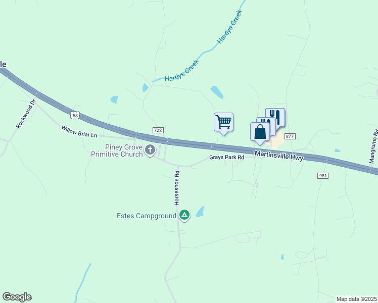 map of restaurants, bars, coffee shops, grocery stores, and more near 10825 Martinsville Highway in Danville