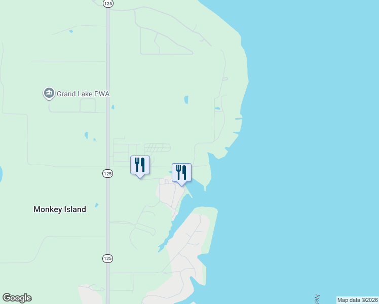 map of restaurants, bars, coffee shops, grocery stores, and more near 27938 South 563 Road in Monkey Island