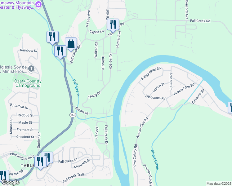 map of restaurants, bars, coffee shops, grocery stores, and more near 80 Anglers Pointe in Branson