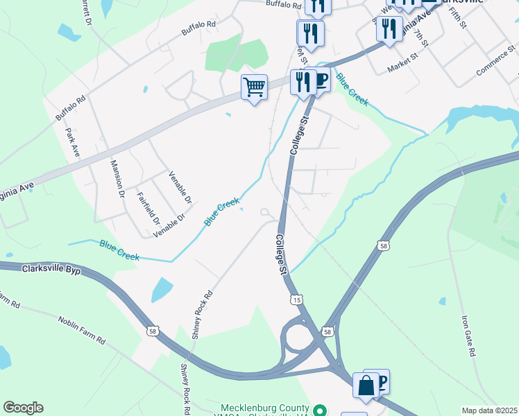 map of restaurants, bars, coffee shops, grocery stores, and more near 104 Shiney Rock Road in Clarksville