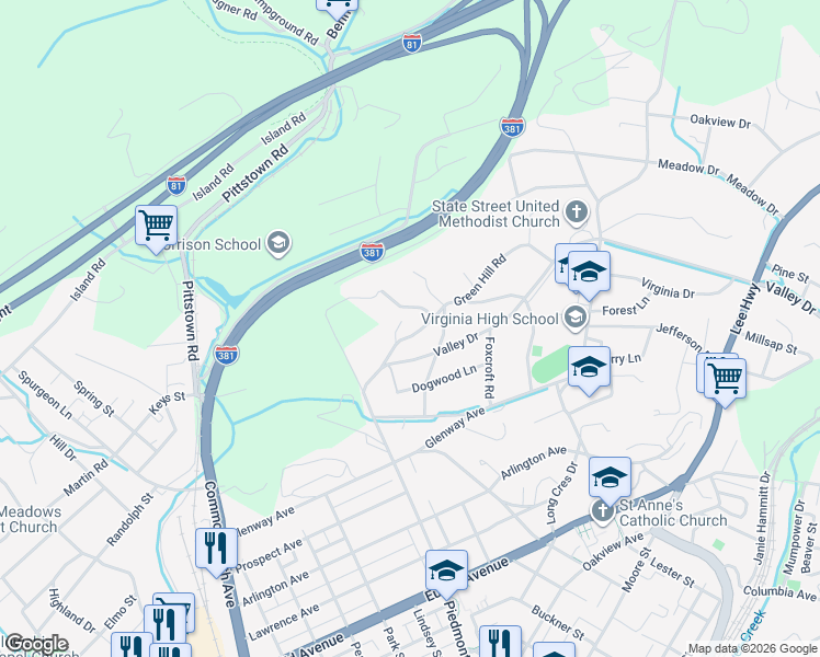 map of restaurants, bars, coffee shops, grocery stores, and more near Green Hill Road in Bristol