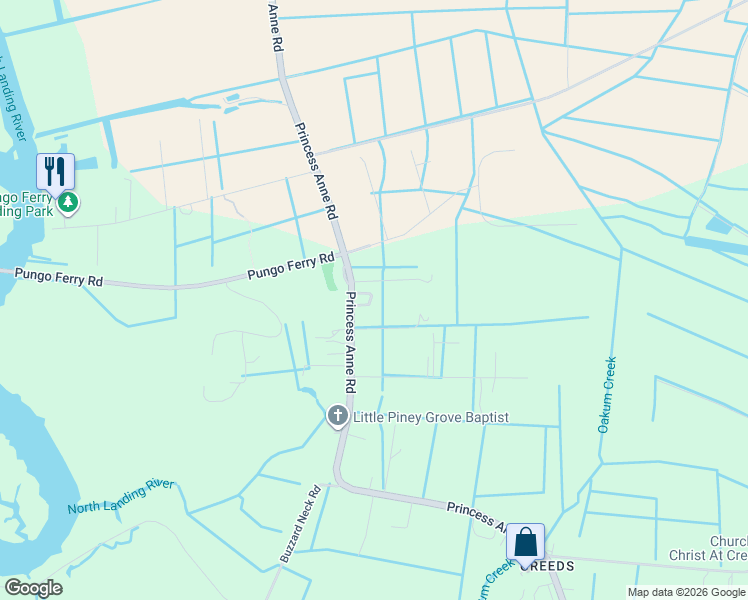 map of restaurants, bars, coffee shops, grocery stores, and more near 684 Princess Anne Road in Virginia Beach