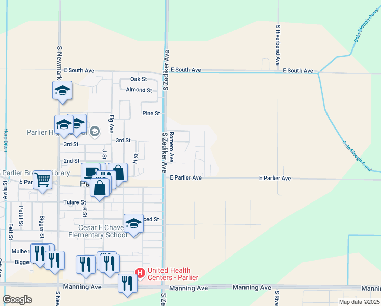map of restaurants, bars, coffee shops, grocery stores, and more near 862 Buchannan Court in Parlier
