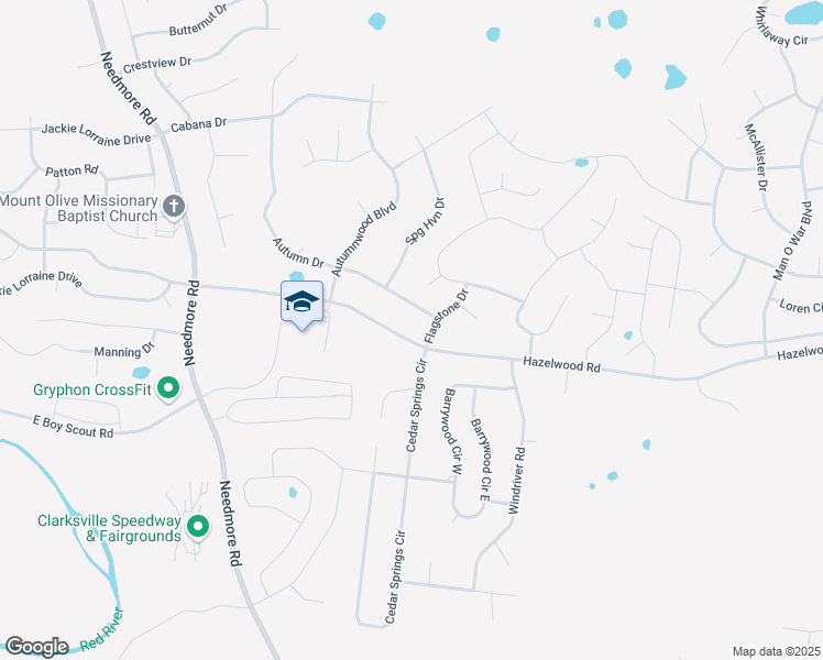 map of restaurants, bars, coffee shops, grocery stores, and more near 1709 Hazelwood Road in Clarksville
