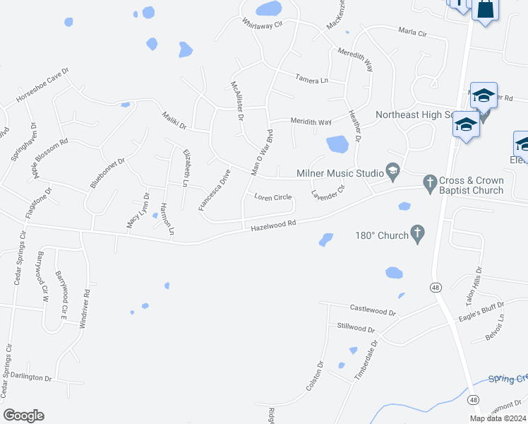 map of restaurants, bars, coffee shops, grocery stores, and more near 1309 Loren Circle in Clarksville