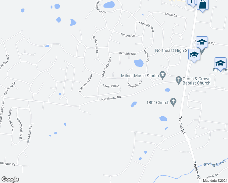 map of restaurants, bars, coffee shops, grocery stores, and more near 1317 Loren Circle in Clarksville