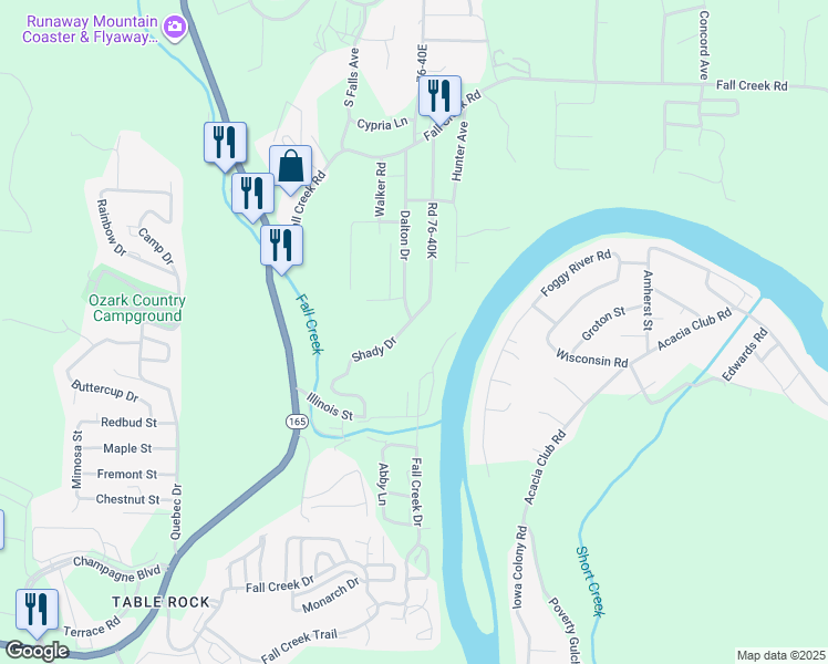 map of restaurants, bars, coffee shops, grocery stores, and more near 523 Shady Dr in Branson
