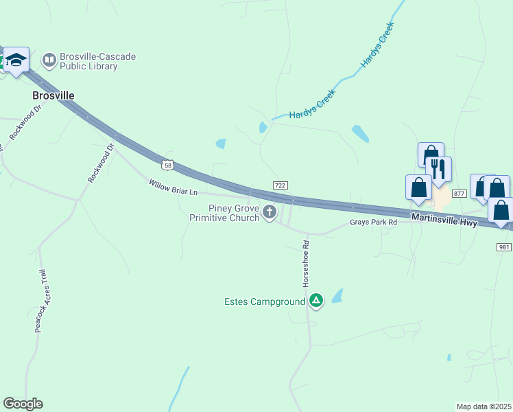 map of restaurants, bars, coffee shops, grocery stores, and more near 820 Grays Park Road in Danville
