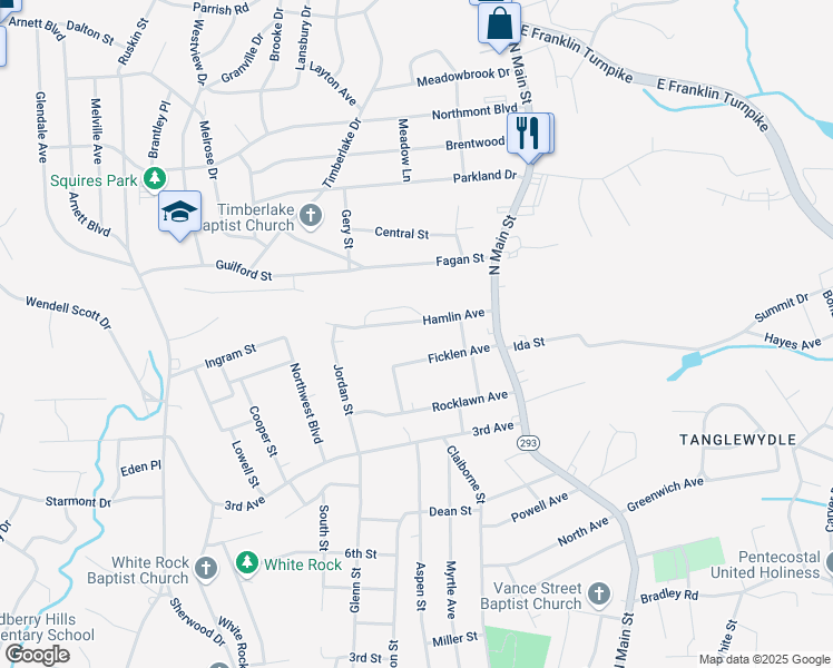 map of restaurants, bars, coffee shops, grocery stores, and more near 169 Hamlin Avenue in Danville