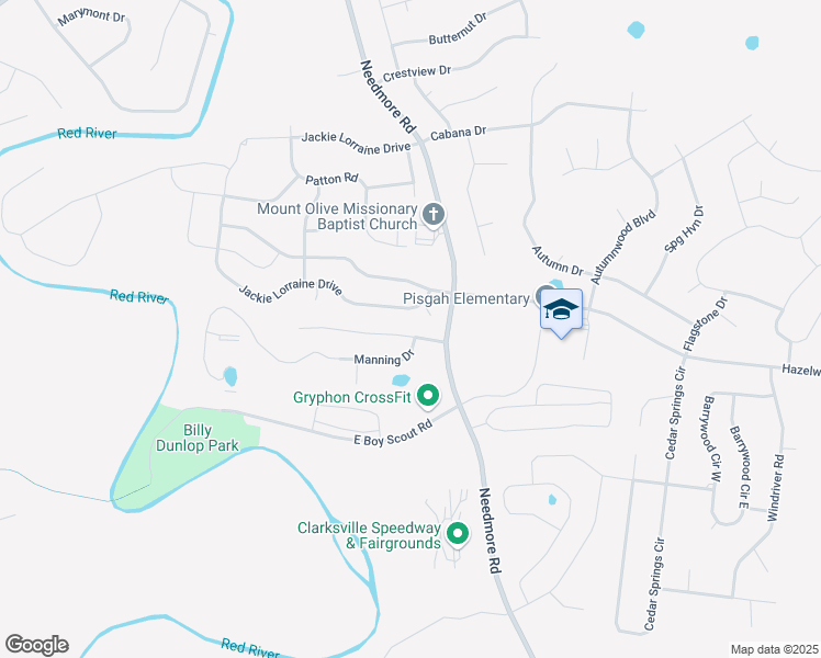 map of restaurants, bars, coffee shops, grocery stores, and more near 1804 Beckett Drive in Clarksville