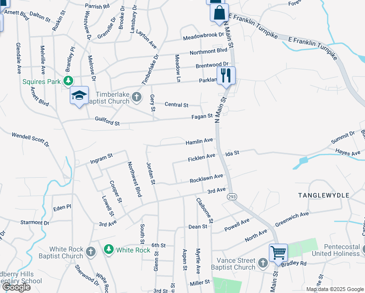 map of restaurants, bars, coffee shops, grocery stores, and more near 169 Hamlin Avenue in Danville
