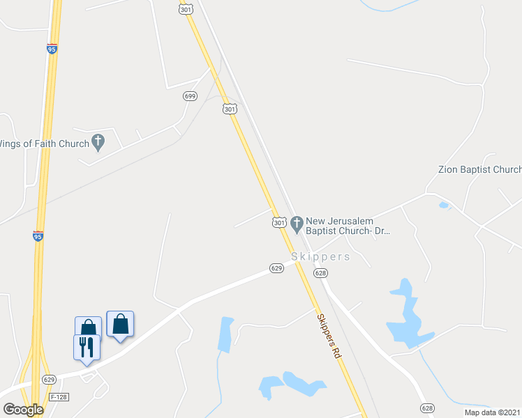 map of restaurants, bars, coffee shops, grocery stores, and more near 5117 Skippers Road in Skippers