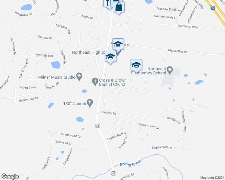map of restaurants, bars, coffee shops, grocery stores, and more near 1268 Golden Eagle Way in Clarksville