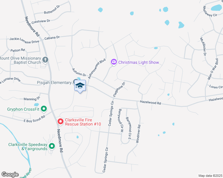 map of restaurants, bars, coffee shops, grocery stores, and more near 1502 Autumn Drive in Clarksville