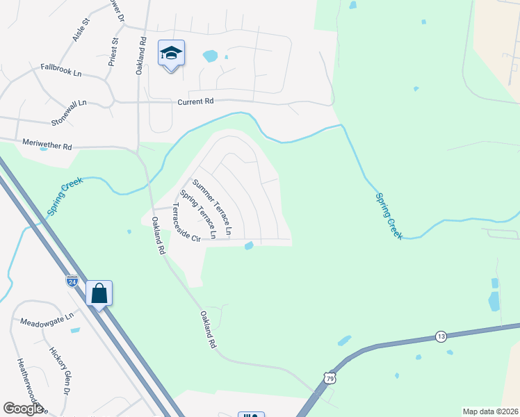 map of restaurants, bars, coffee shops, grocery stores, and more near 309 Winter Terrace Lane in Clarksville