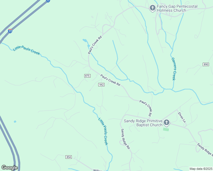 map of restaurants, bars, coffee shops, grocery stores, and more near 3016 Paul's Creek Road in Cana
