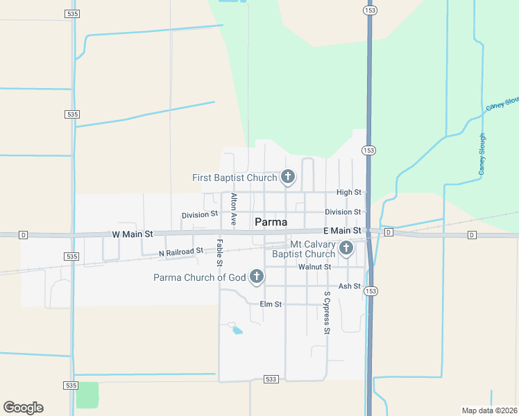 map of restaurants, bars, coffee shops, grocery stores, and more near 201 North Broad Street in Parma