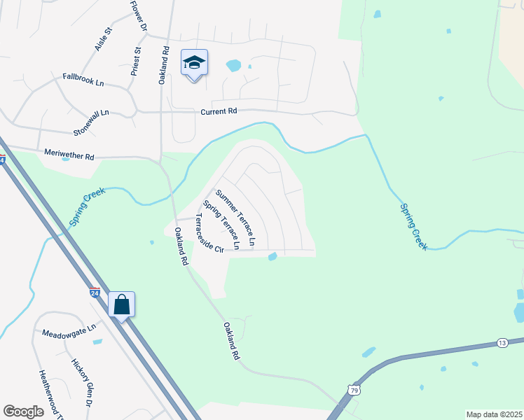map of restaurants, bars, coffee shops, grocery stores, and more near 237 Autumn Terrace Lane in Clarksville