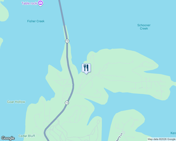 map of restaurants, bars, coffee shops, grocery stores, and more near 1-37 S Port Ln in Kimberling City