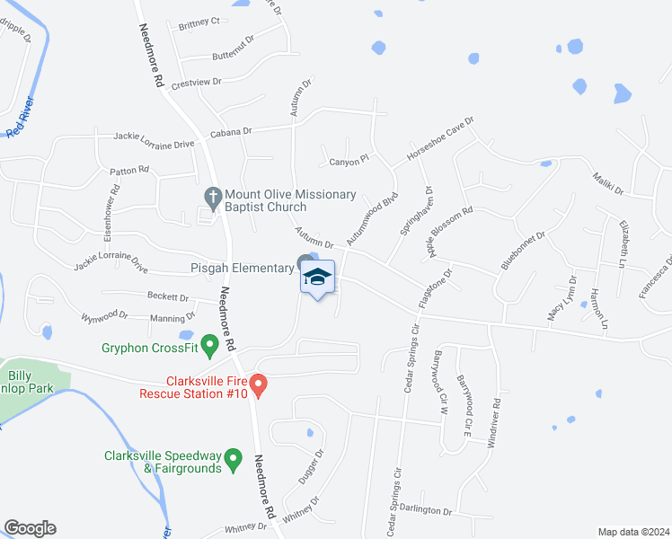 map of restaurants, bars, coffee shops, grocery stores, and more near 1735 Hazelwood Road in Clarksville