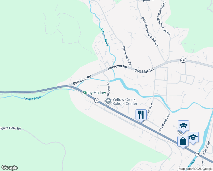 map of restaurants, bars, coffee shops, grocery stores, and more near Gibson Road in Middlesboro