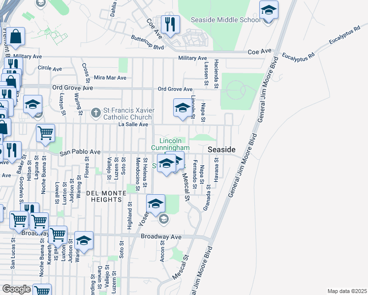 map of restaurants, bars, coffee shops, grocery stores, and more near 11 Serape Ct in Seaside