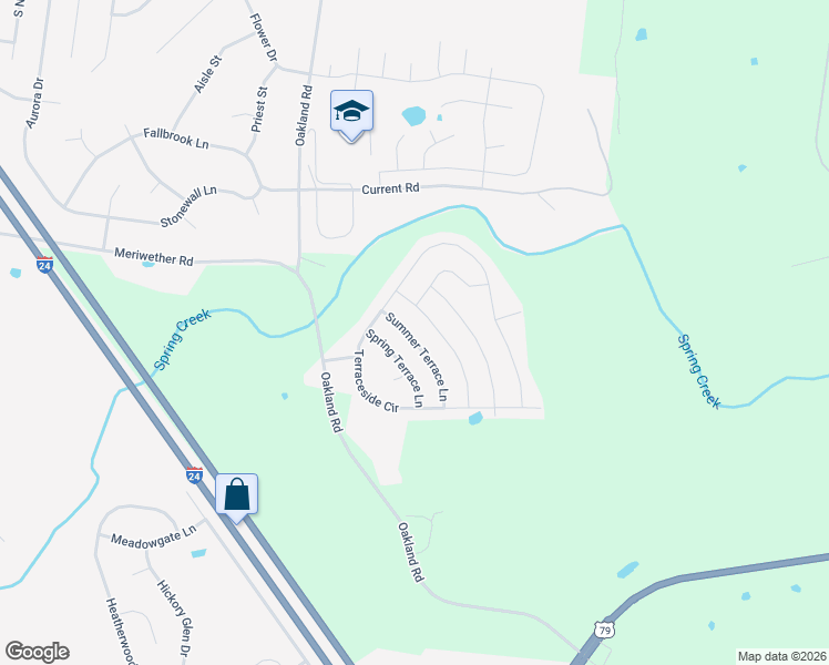 map of restaurants, bars, coffee shops, grocery stores, and more near 252 Autumn Terrace Lane in Clarksville