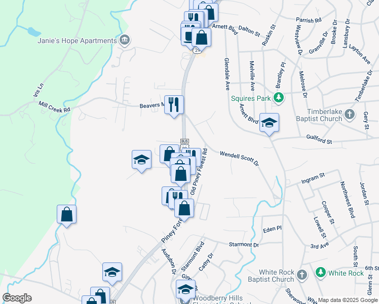 map of restaurants, bars, coffee shops, grocery stores, and more near 814 Piney Forest Road in Danville
