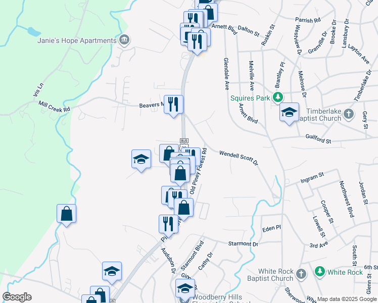 map of restaurants, bars, coffee shops, grocery stores, and more near 814 Piney Forest Road in Danville