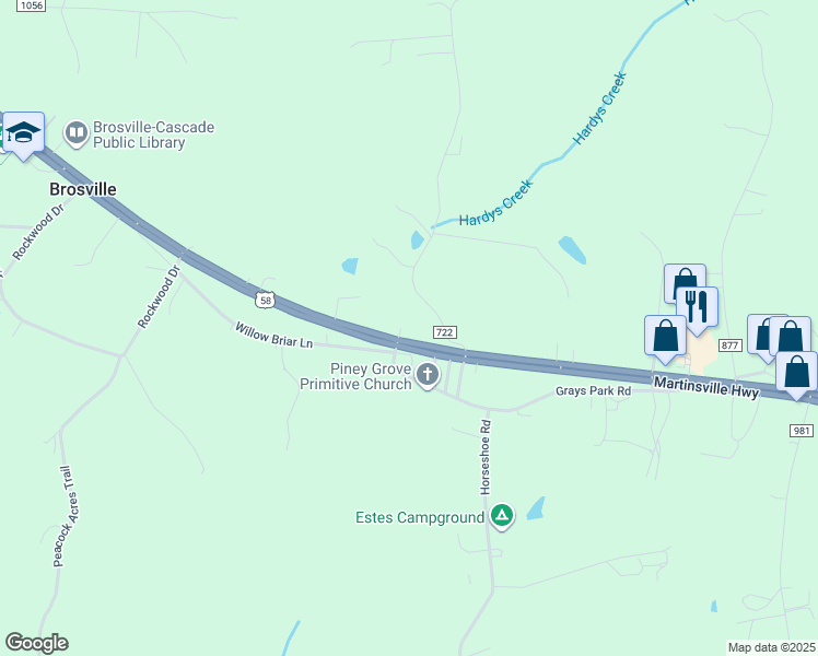 map of restaurants, bars, coffee shops, grocery stores, and more near 820 Grays Park Road in Danville
