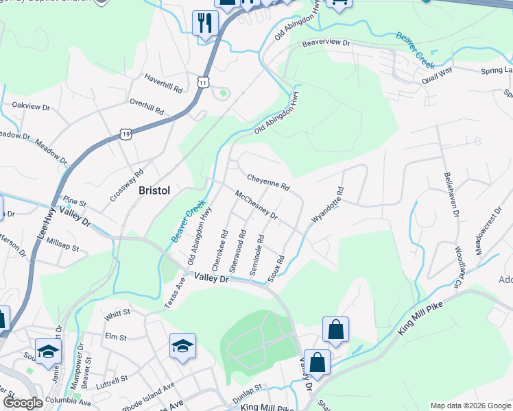 map of restaurants, bars, coffee shops, grocery stores, and more near 399 Sherwood Rd in Bristol