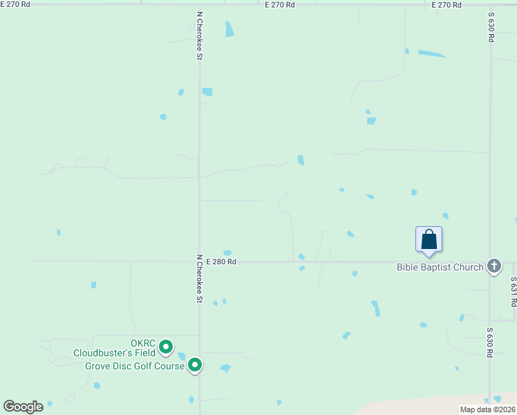 map of restaurants, bars, coffee shops, grocery stores, and more near 62131 East 278 Road in Grove