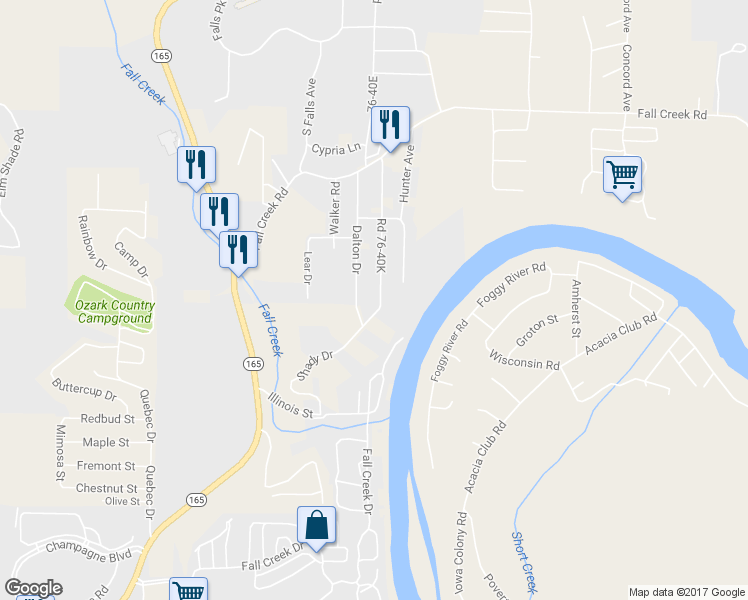 map of restaurants, bars, coffee shops, grocery stores, and more near 456 Shady Drive in Branson